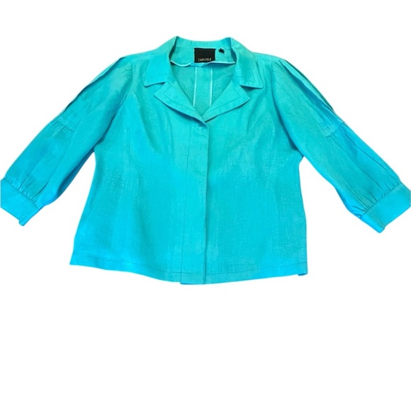 Carlisle Teal Linen Button Front Lightweight Jacket Size 14/Large MSRP $325 - Picture 1 of 14